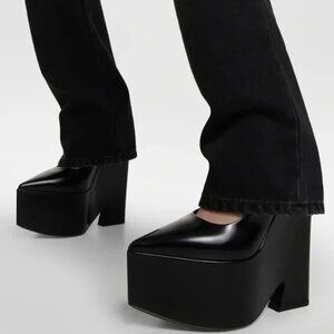 Versace Tempest Black Leather Platform Wedge Pump Heels NEW $1175, Size 8 | 38